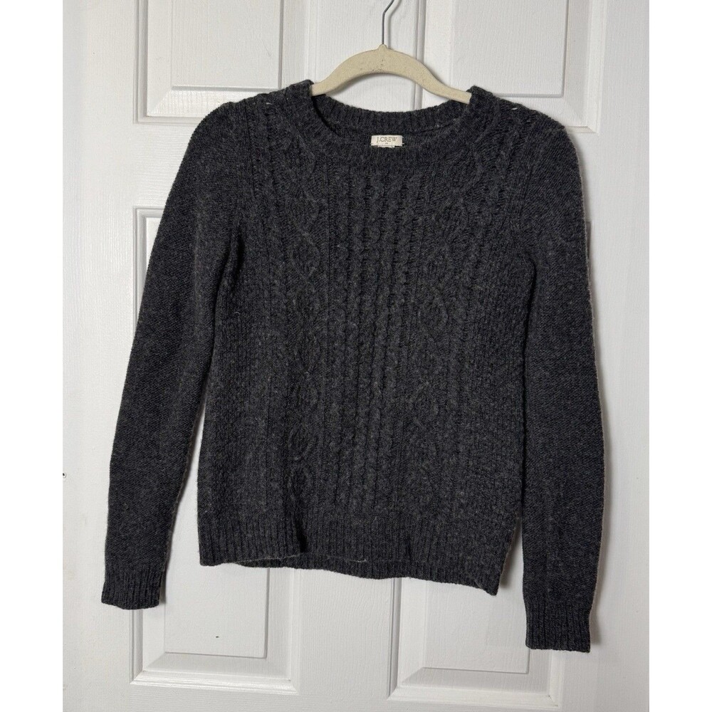 Vintage J.Crew Women’s S Gray Cable Knit Sweater Oarsman Fisherman Merino Wool